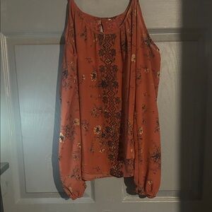 Source Unknown Floral Patterned Rust Tank Top